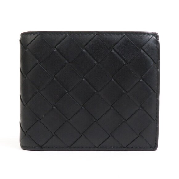 Authentic BOTTEGAVENETA Intrecciato Bifold Wallet Black Leather - h30623k